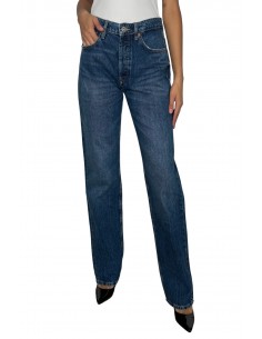 Jeans straight mid- rise azul